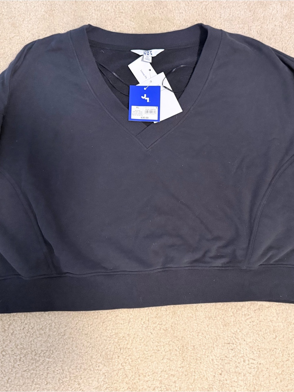 JoyLab Womens Black V-Neck Fleece Pullover Sweatshirt Oversized XL Long Sleeve - Picture 3 of 5